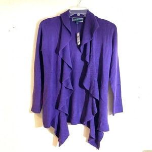 Karen Scott Sweater Women PS PETITE Open Cardigan Cascading Shawl Purple NEW